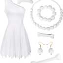 Drofe The White Dress Set Includes A Dress, Necklace, Bracelet, Earrings, Hair Clip, Brooch, And Bone-Shaped Toy (Middle)