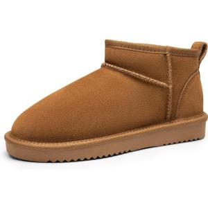 DREAM PAIRS Ankle Winter Mini Boots for Women Genuine Suede Faux Fur Lining Water Resistant Warm Snow Boots Slip On Memory Foam Comfort Booties FuzzyClassic (8.5, Chestnut)