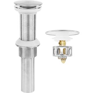 Bathroom Sink Drain,Drain Stopper Bathroom Sink Without Overflow,Pop Up Drain Assembly with Detachable Strainer Basket,Built-in Anti-Clogging, Stainless Steel Nut Brushed Nickel