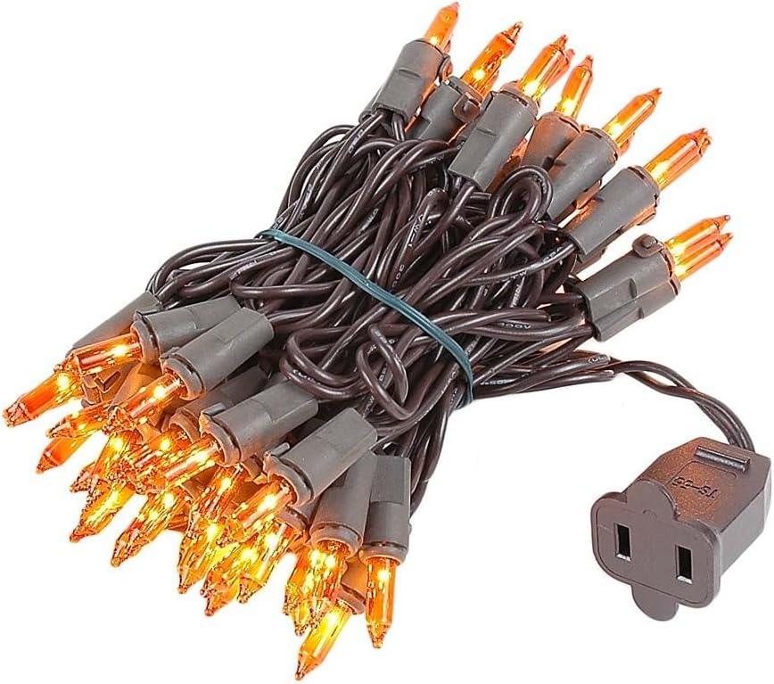 Novelty Lights 11 Feet 50 Bulbs Traditional Incandescent Mini Lights, Amber on Brown Wire with 2.5" Spacing, Commercial Grade and UL Listed for Indoor/Outdoor Use, End-to-End Connectable