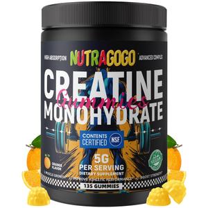 NUTRAGOGO NSF Certified Creatine Gummy - Creatine Monohydrate Gummies for Men & Women-5g of Creatine Monohydrate per Serving - Sugar Free,Vegan, Organe Electrolyte Chews, 135 Count, EXP: 05/2027
