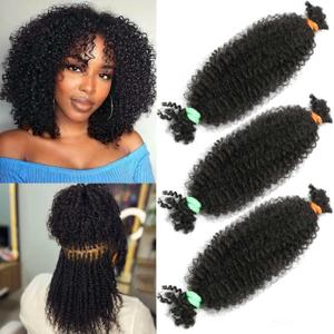 12 Inch Springy Afro Twist Human Braiding Hair 3 Packs Afro Kinkys Bulk Human Hair for Braiding (1B, 12 Inch 3 PACKS)