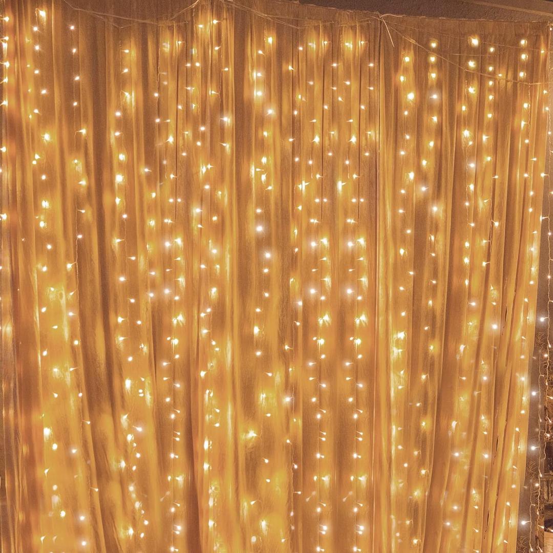 Twinkle Star 300 LED Curtain String Lights, 8 Modes Plug in Fairy Lights for Bedroom,Wedding,Party,Birthday, Hanging Twinkle Light for Indoor Outdoor Wall Window Backdrop Decoration, Warm White