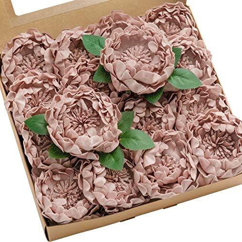 Ling's moment Flowers 16pcs Dusty Rose Blooming Peonies Artificial Flowers with Stem, Artificial Peony Flowers for DIY Wedding Decorations Centerpieces Bouquets Boutonnieres