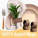 60pcs Wooden Napkin Rings, Handmade Dining Table Napkin Holder, Rustic Wood Napkin Holders Bulk for Weddings, Thanksgiving, Christmas & Events - 2 Inch, Brown