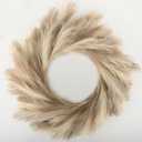 Perfnique Pampas Grass Wreath, 25'' Faux Pampas Wreath for Front Door, Artificial Pampas Wreath for All Seasons, Boho Wall Decor, Farmhouse Pampas Grass Garland, DIY Wreath Arrangement (Ivory&Taupe)