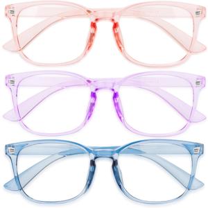 Gaoye Stylish Blue Light Glasses for Woman - Computer Glasses 99% Blue Light Blocking - Lightweight TR90 Frames - 3 pack (A6-pink+purple+blue)