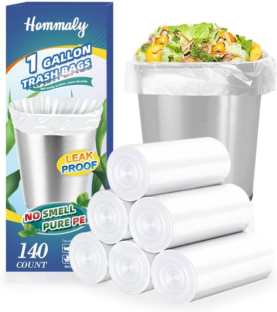 1 Gallon 140 pcs (0.8-1 Gal) Small Clear Trash Bags, Strong 0.8 Gallon 1 Gallon 1.2 Gallon Garbage Bags, Bathroom Trash Can Bin Liners,Mini Bags Waste Basket Liner,Fit 3,4.5 Liter, 0.8-1.2 Gal1C140)