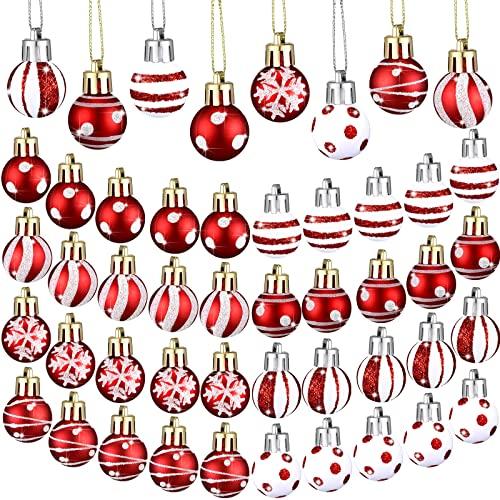 BBTO 40 Pcs Christmas Red and White Ball Ornaments Hanging Mini Glittering Balls Bulbs Balls Miniature Christmas Tree Ornaments for Xmas Tree Decor(0.98 Inches,Classic Style)