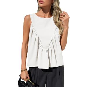 Cicy Bell Womens Peplum Babydoll Tank Tops Summer Sleeveless Loose T Shirts Casual Shirred Flowy Tops, small