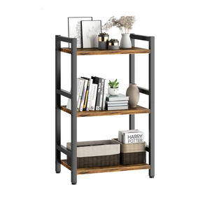 Book Shelf, 3 Tier Bookcase with Steel Frame, Stable Bookshelf Narrow Book Shelves Storage Organizer for Book CD Movie, Open Book Shelves for Living Room, Home Office, Study, Rustic Brown
