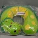 urnexttour Travel Neck Pillow for Kids, Dinosaur Memory Foam Pillow with Cute Sleep Mask & Earplugs, Lightweight Travelling Pillow Set for Airplane, Car, Train, Bus and Home Use (Green)