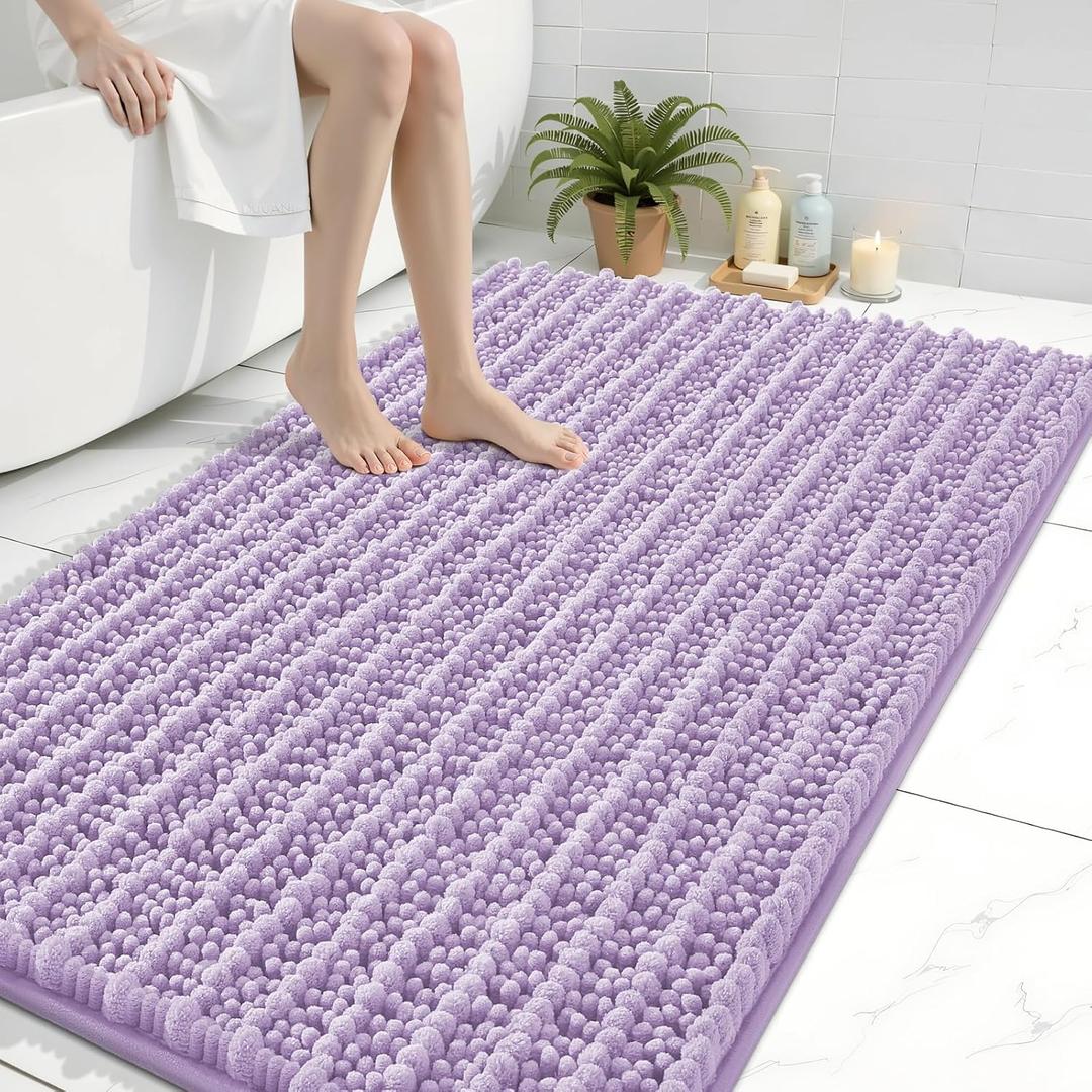 Arotive Luxury Bathroom Rugs 47x32, Extra Soft Thick Absorbent Shaggy Chenille Bath Rugs, Non-Slip Machine Wash Dry, Bath Mats for Bathroom Floor, Tub and Shower, Home Decor Accessories, Light Purple