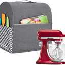 Yarwo Stand Mixer Cover Compatible with 4.5 qt and All 5 qt KitchenAid Mixer, Protective Dust Cover with Top Handle and Pockets for Accessories, Gray with Grid