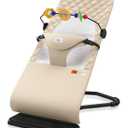 Baby Bouncer, Bouncer Seat for Babies 0-12 Months,Ergonomic Baby Seat Breathable and Comfortable Cushion with 3-Height Adjustments, Infant Rockers Portable Folding and Detachable (Beige)