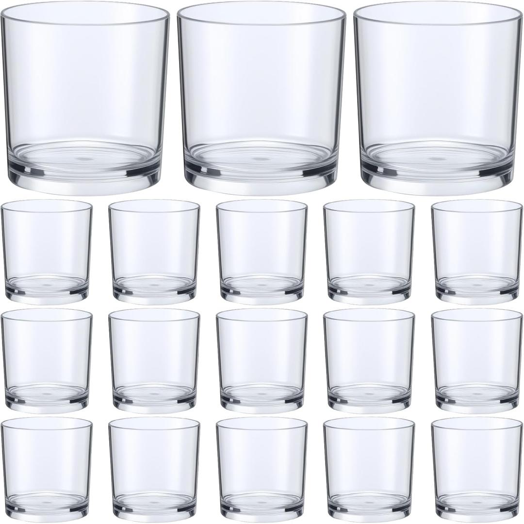 Gerrii 18 Pcs Clear Plastic Tumblers Drinking Cups Reusable Unbreakable Juice Acrylic Glasses Dishwasher Safe Plastic Glasses for Adults Picnic Party Kitchen (12 oz,Classic)