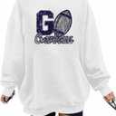 LUKYCILD Game Day Sweatshirt Football Shirt: Women Sunday Funday Football Season Long Sleeve Shirt Soccer Fans Pullover