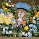 24" Large Easter Wreath for Front Door with Cute Rabbit Carrot Eggs Flowers Bow Sign, Farmhouse Spring Easter Decoration for Home Porch Wall Mantel Window Outdoor Indoor Decor