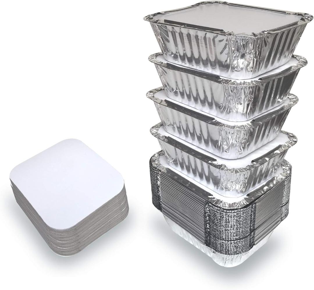 Spare Essentials 55 Pack - Small Foil Pans with Lids - Aluminum To Go Food Containers with Lids - 1lb Mini Aluminum Pans - Freezer Safe Foil Take out Trays - Heat proof Aluminum Meal Prep Containers