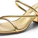 DREAM PAIRS Women's Strappy Heels Open Toe Low Chunky Heel Slip On Mules Square Block Sandals Dress Shoes (9.5, Gold)