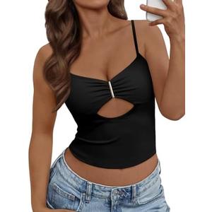 Trendy Queen Going Out Tops for Women Sexy Cute Y2K Camisole Spaghetti Strap Tank Clothes Summer Beach Vacation Outfits 2025 XL