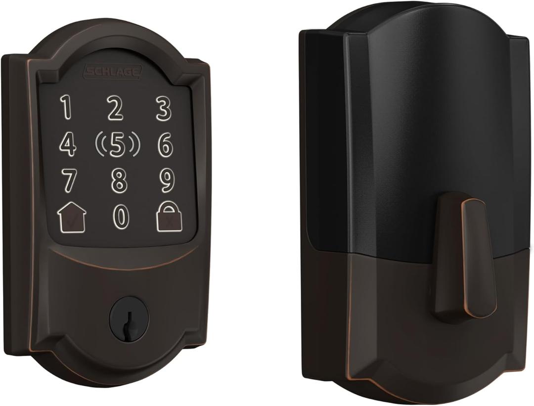 Schlage Encode Plus Smart Wi-Fi Lock for Front Door, Keyless Entry Deadbolt, Unlock with Apple Watch, Built-in WiFi and App Control, Easy Install, Alexa & Apple HomeKit Compatible, Aged Bronze