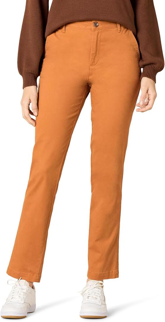 Amazon Essentials Women's High-Rise Slim-Fit Full-Length Straight-Leg Khaki Pant, Size 8, Caramel