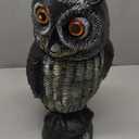 Solar Owl Decoys to Scare Birds Away, Resin Owl Garden Statue for Outdoor Garden, Barn Owls with Rotating Head and Lighted Eyes for Birds, Squirrels, Rabbits, Mice Deterrent (4.73Lx5.32Wx8.08H, Brown and Black)