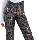 Nawgut Womens Sequin Flare Pant Sparkly High Waisted Leg Bell Bottom Glitter Trousers Night Out Clubwear, Size S