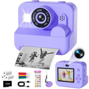 Kids Camera Instant Print - 1080P HD Video Digital Camera for Toddler with Printing Photo Paper, Portable Toy for 4 5 6 7 8 9 10 Years Old, Christmas Birthday Gifts for Boys Girls (Purple)