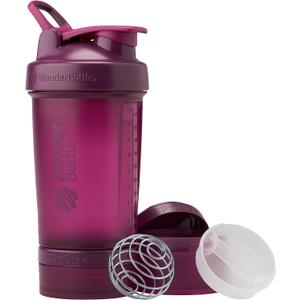 BlenderBottle Shaker Bottle with Pill Organizer and Storage for Protein Powder, Classic V2 ProStak System, 22-Ounce, Plum