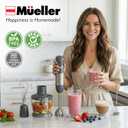 Mueller Multistick 5-in-1 Immersion Blender Handheld,12 Speed Hand Mixer-Turbo Boost, Heaviest Duty Copper Motor, Titanium reinforced Blades Hand Blender,Milk Frother Wand,Whisk,Beaker,Chopper,Grey