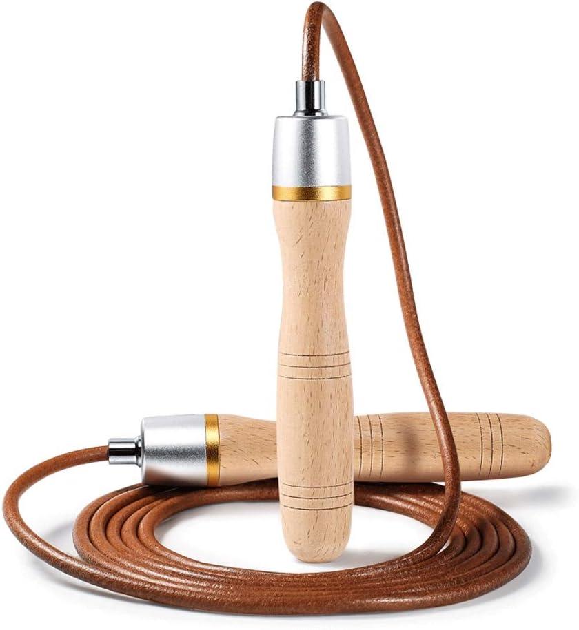 Leather Jump Rope Skipping Rope with Wooden Handle Adjustable Length for Aerobic Exercise: Speed Training and Endurance Training (Silver)