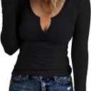 AKEWEI Women's Soft V Neck Ribbed Knit Shirts Basic Long Sleeve Tops Comfortable Long Sleeve Shirts Tunic Blouse Clothes (Medium, A1_black)
