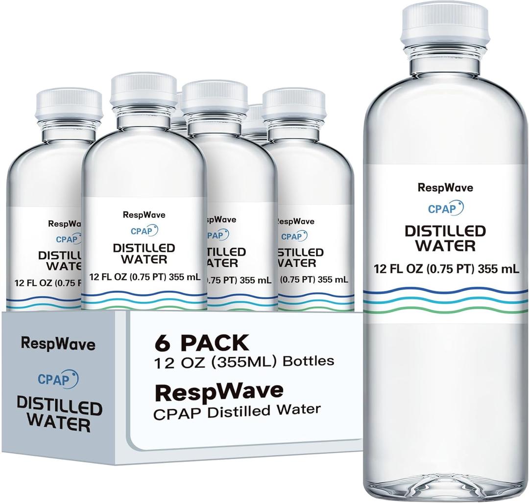 12 oz 6-Pack Distilled Water for CPAP Machines | Made in USA | Use with ResMed and Respironics Machines | Travel-Friendly, Clean, Multi-Use