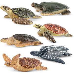 Toymany 6PCS Realistic Sea Turtle Figurines, Plastic Ocean Sea Animals Figures Set Includes of Turtles, Educational Toy Cake Toppers Christmas Birthday Gift for Kids Toddlers