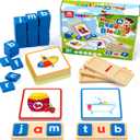 Coogam Wooden Short Vowel Reading Letters Sorting Spelling Games, Site CVC Words Learning Flashcards Alphabet Puzzle Montessori Educational Toy Gift for Kids 3 4 5 Years Old