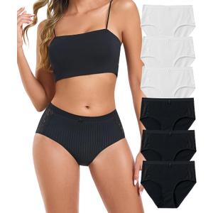 ANLIQI Womens Cotton Hipster Underwear Lace Panties Middle Rise Briefs Soft & Breathable Ladies Full Coverage Undies S-3XL (6 Packs_6bw)