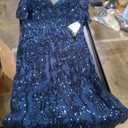 Alex Evenings Women's Long Mother of The Bride Sequin Dress with Cold Shoulder Flutter Sleeves (14 Petite and Regular Sizes)