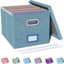 Oterri File Organizer with Lid, File Box, File Cabinet for Letter File Folder Storage, Hanging File Organizer for Office/Decor/Home, Document Organizer, 1 Pack, Dark-Blue-Box Only