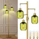 Glass Floor Lamps for Living Room, Modern Standing Lamps with Green Shade, Dimmable Green Tall Floor Lamp, Mid Century Gold 3 Lights Tall Tree Lamp with 3 LED Bulbs