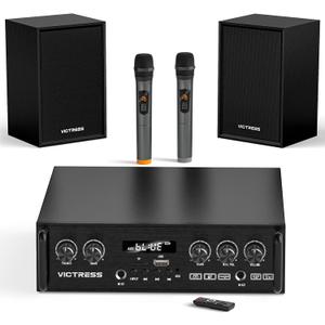 Home Karaoke System with Wireless Microphones & Speakers, Bluetooth Amplifier Set for Family Parties & Home Entertainment