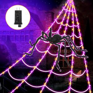 Giant Spider Webs Halloween Decorations - Outdoor Halloween Decor Lights with 250 LEDs,16.4FT Net,4Ft Spider, 8 Modes,Waterproof & Timer for Yard Porch Garden,Outside Costumes Party (with Spider)