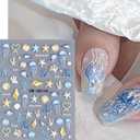 Ocean Animal Nail Stickers Decals 5D Embossed Multicolor Starfish Seashell Self-Adhesive DIY Nail Art Summer Ocean Animal Nail Design for DIY Nail Art Decorations 4 Sheets