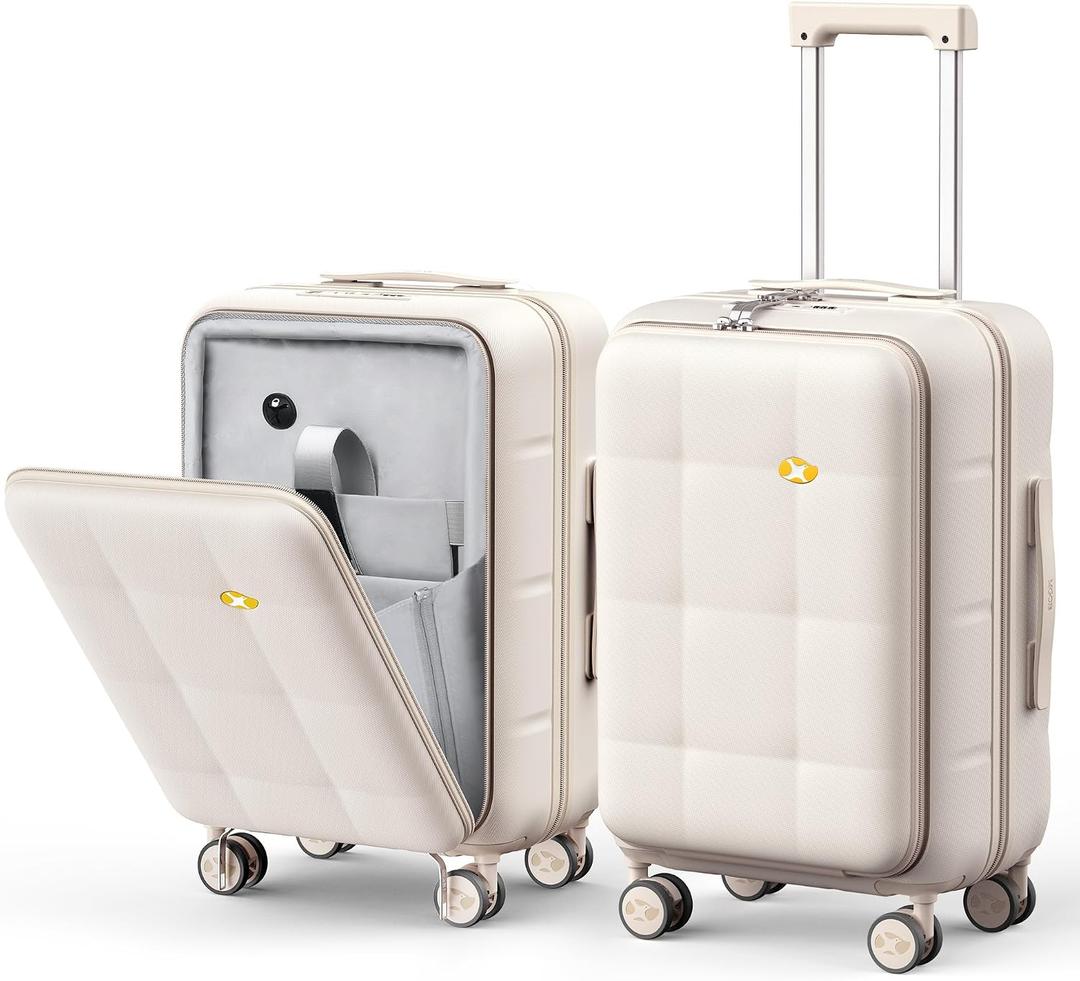 MGB Hard Shell Carry on Luggage with Front Compartment, 20 Inch, Cream
