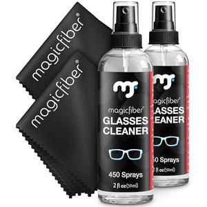 MagicFiber Glasses Cleaner Kit - (1) Eyeglass Cleaner Sprays + (2) Microfiber Cleaning Cloth - Wipes For Eye Glasses, Lenses, Cameras, Screens, Sunglasses, Phones, Electronics, Computer, VR, TV