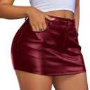 Avanova Women Faux Leather Short Skorts High Waisted Bodycon Sexy Mini Skirts Red Medium