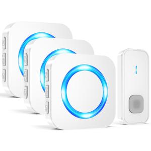 Wireless Doorbell, Waterproof Doorbell Operating at 1300-ft Range with 55 Ringtones 5 Volume Levels and Mute Mode LED Flash,1 Transmitter/Push Button+3 Receivers Door Bells for Home Classroom(White)