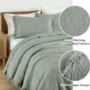 HORIMOTE HOME Sage Green Ruffled Quilt Queen Size, Shabby Chic Floral Quilt Set Lightweight Crinkled Farmhouse Rustic Bedding Set, 3 Pieces Reversible Bedspread with 2 Pillow Shams for All Season