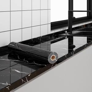 FUKU MON 24"x394" Black Marble Wallpaper Marble Contact Paper for Countertops Peel and Stick Countertops Self Adhesive Waterproof Removable Granite Wallpaper Stick on Kitchen Bathroom (24" x 394")